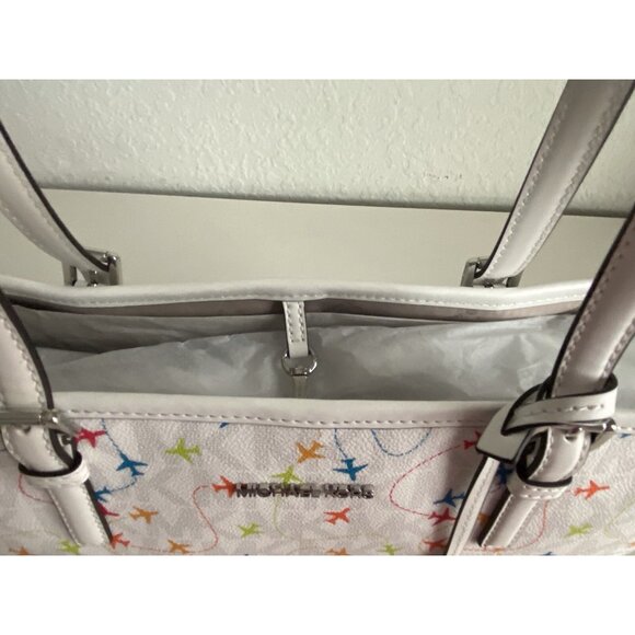 Michael Kors Jet Set Carryall Airplanes Tote Bag White Multicolor NEW - Picture 5 of 15